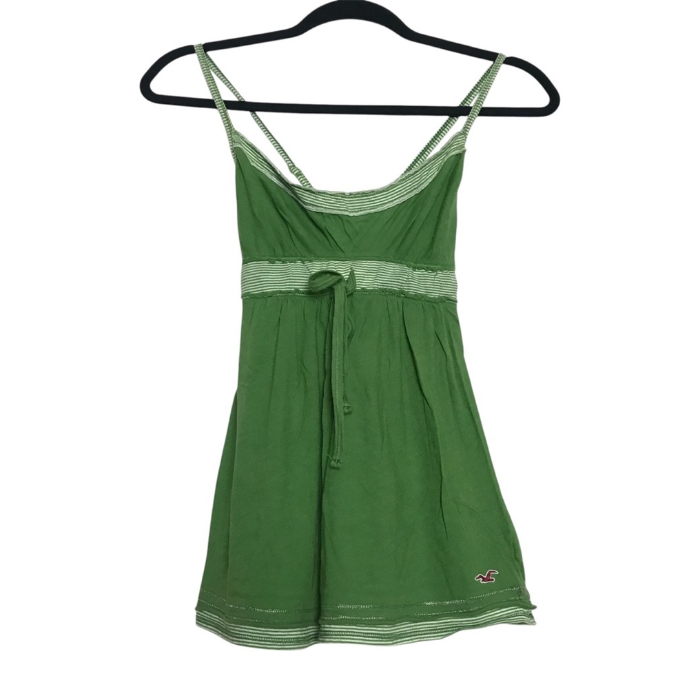 Hollister Y2K Green Stripe Lace Trim Empire Waist Babydoll Cami Top Women Size S